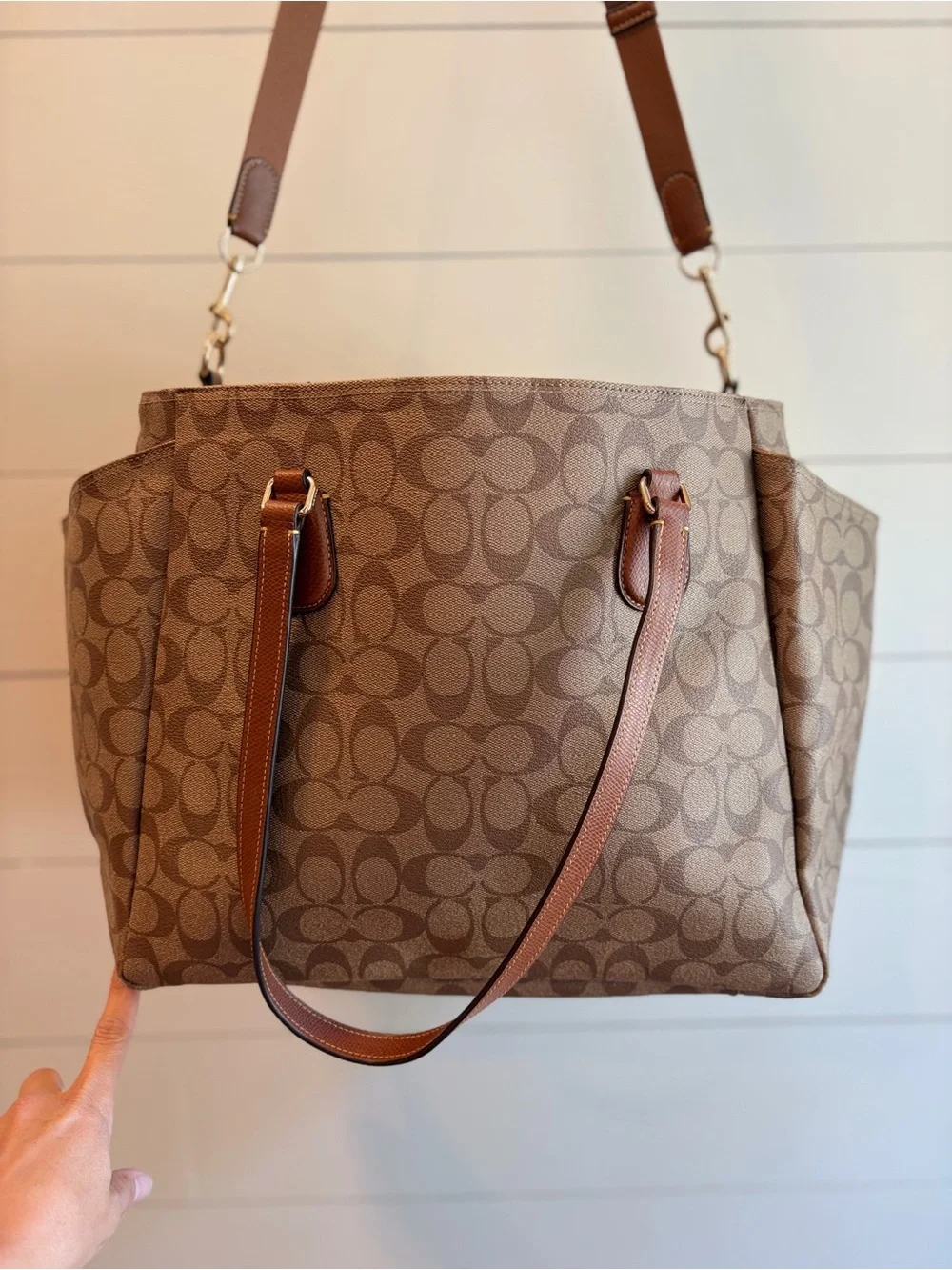 Coach Monogram Canvas Tote in Brown with Leather Trim